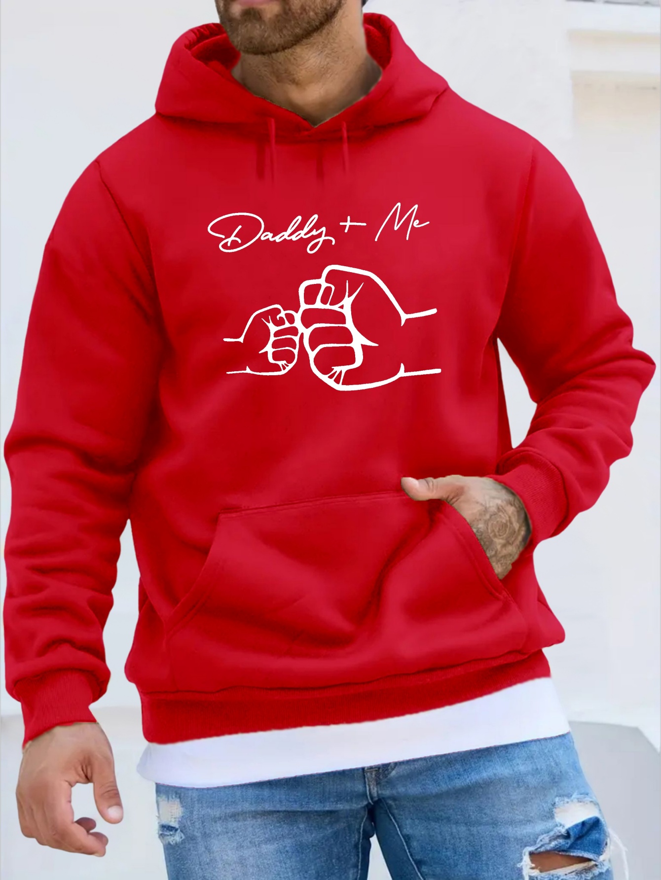 daddy me print kangaroo pocket fleece sweatshirt hoodie pullover fashion street style long sleeve sports tops graphic pullover shirts for men autumn winter gifts details 0