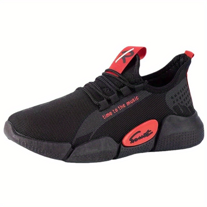 mens trendy woven knit breathable chunky shoes comfy non slip lace up durable sneakers for mens outdoor activities details 4