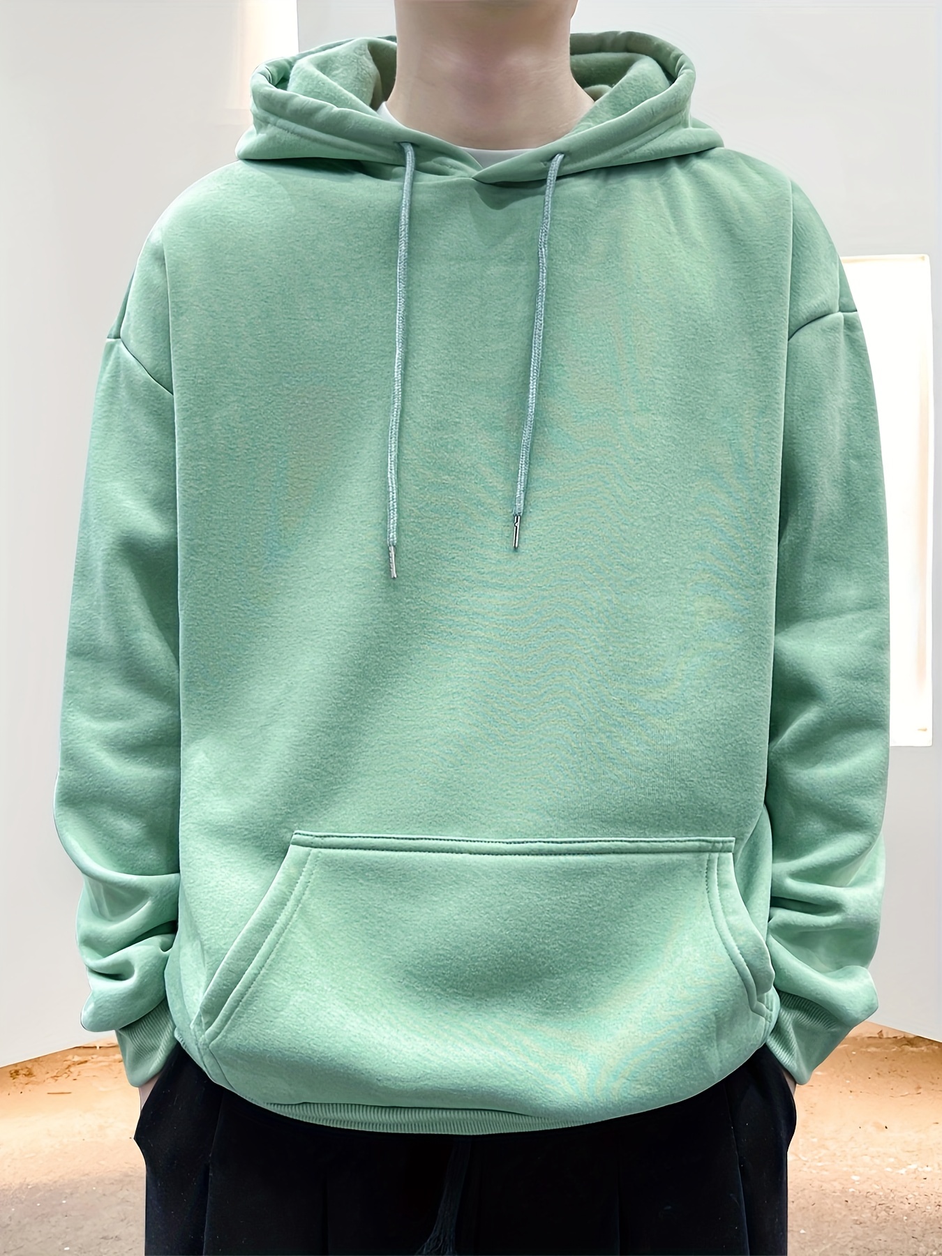 drop shoulder hoodie, mens fleece loose long sleeve drop shoulder hoodie details 11
