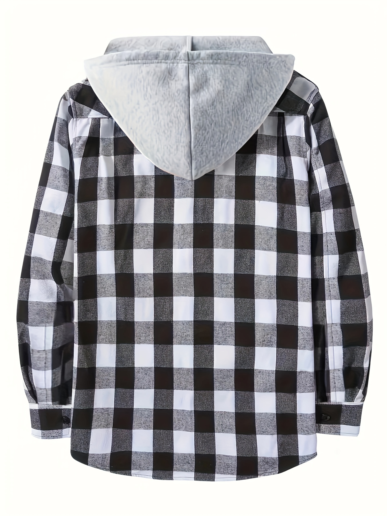 casual regular fit button up hooded shirts jacket, classic design plaid shirt coat for men long sleeve casual regular fit button up hooded shirts jacket details 6