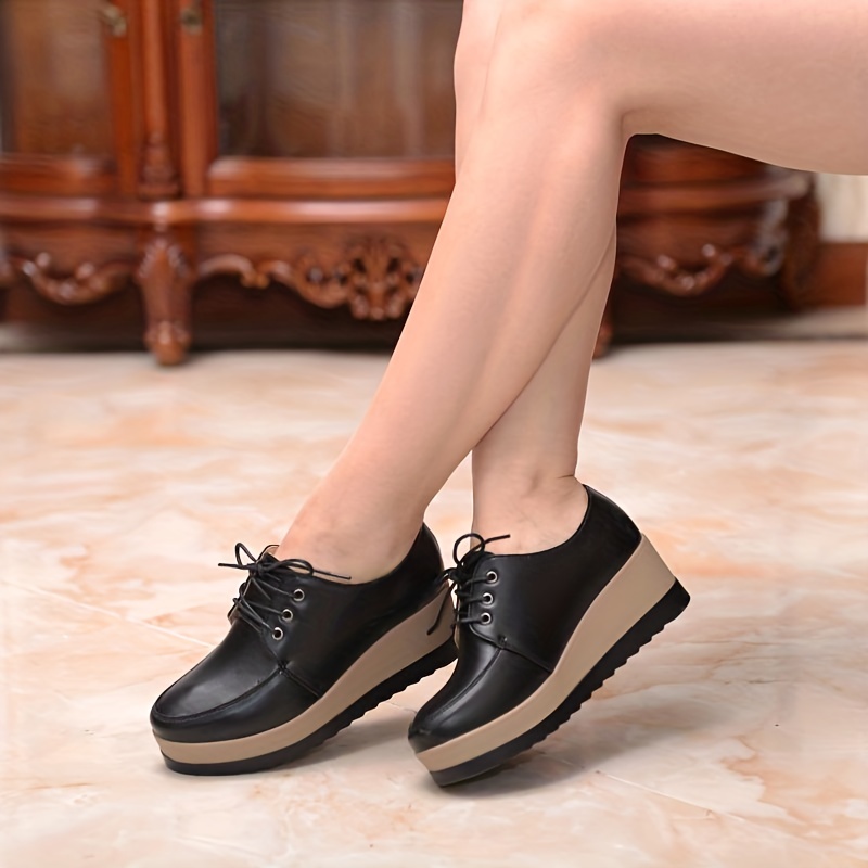 womens platform wedge loafers lace up round toe heightening shoes all match loafers details 2