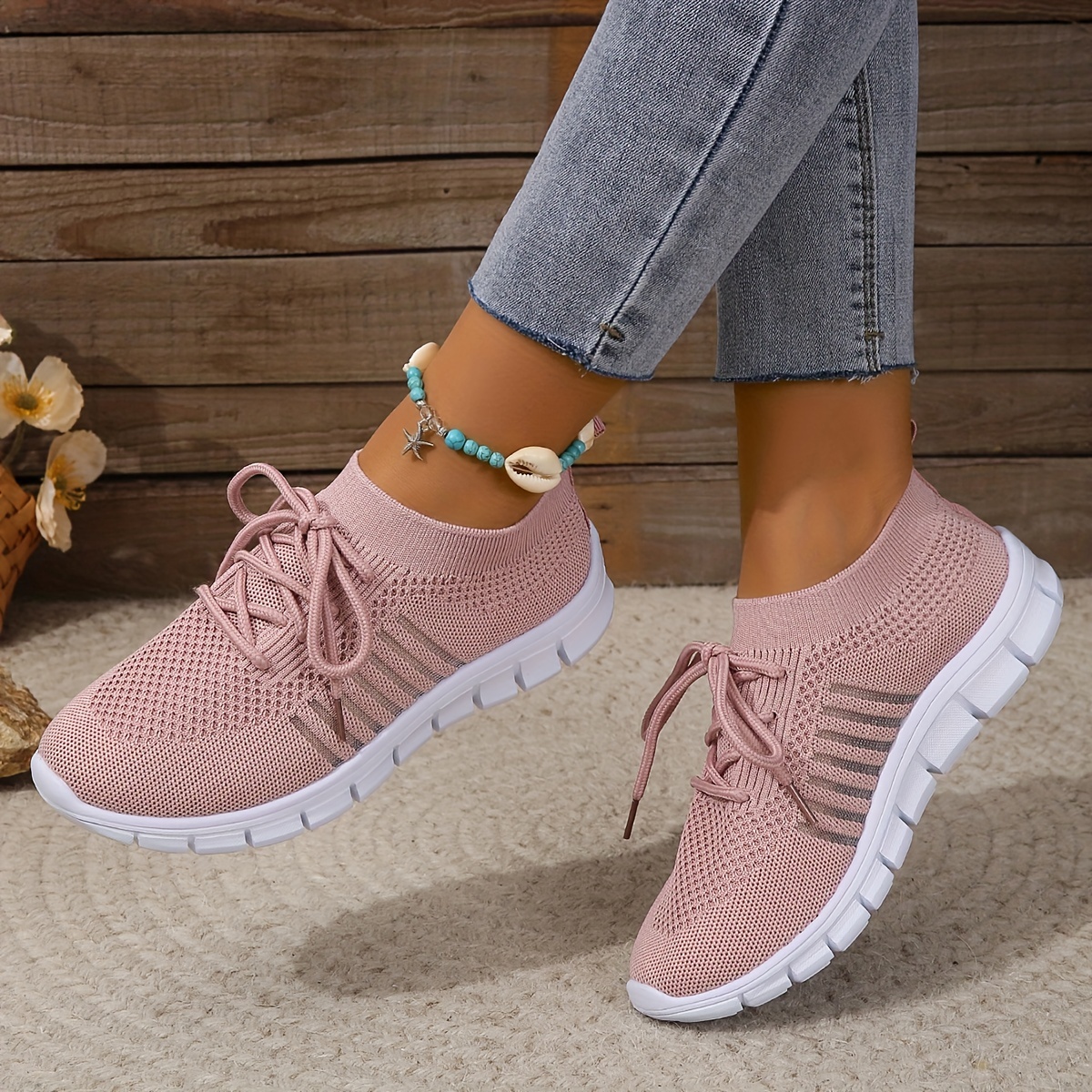 womens knitted sports shoes breathable lightweight low top running sneakers casual outdoor gym jogging trainers details 17
