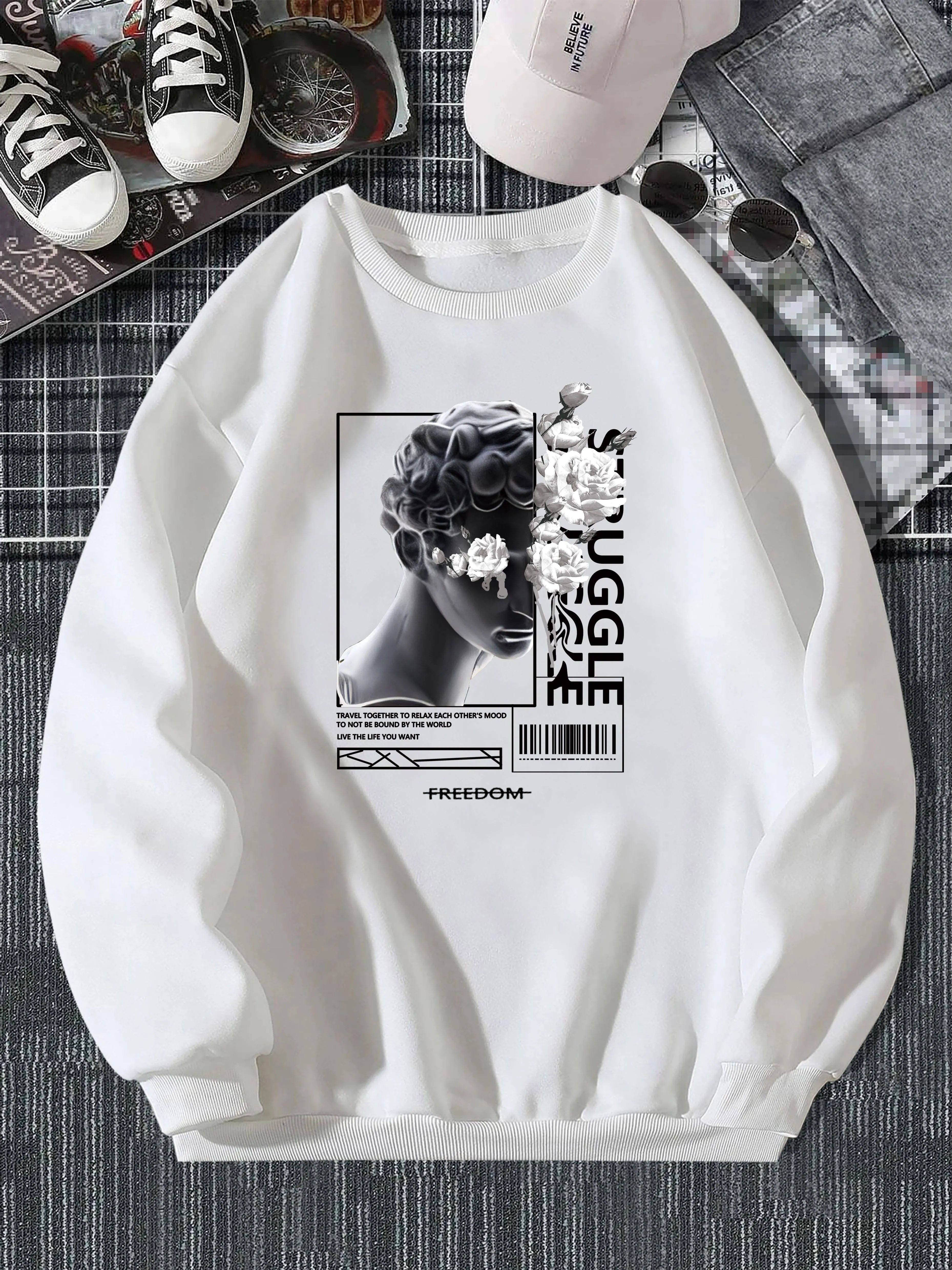 men and roses print mens casual hoodie drawstring pocket hoodie details 15