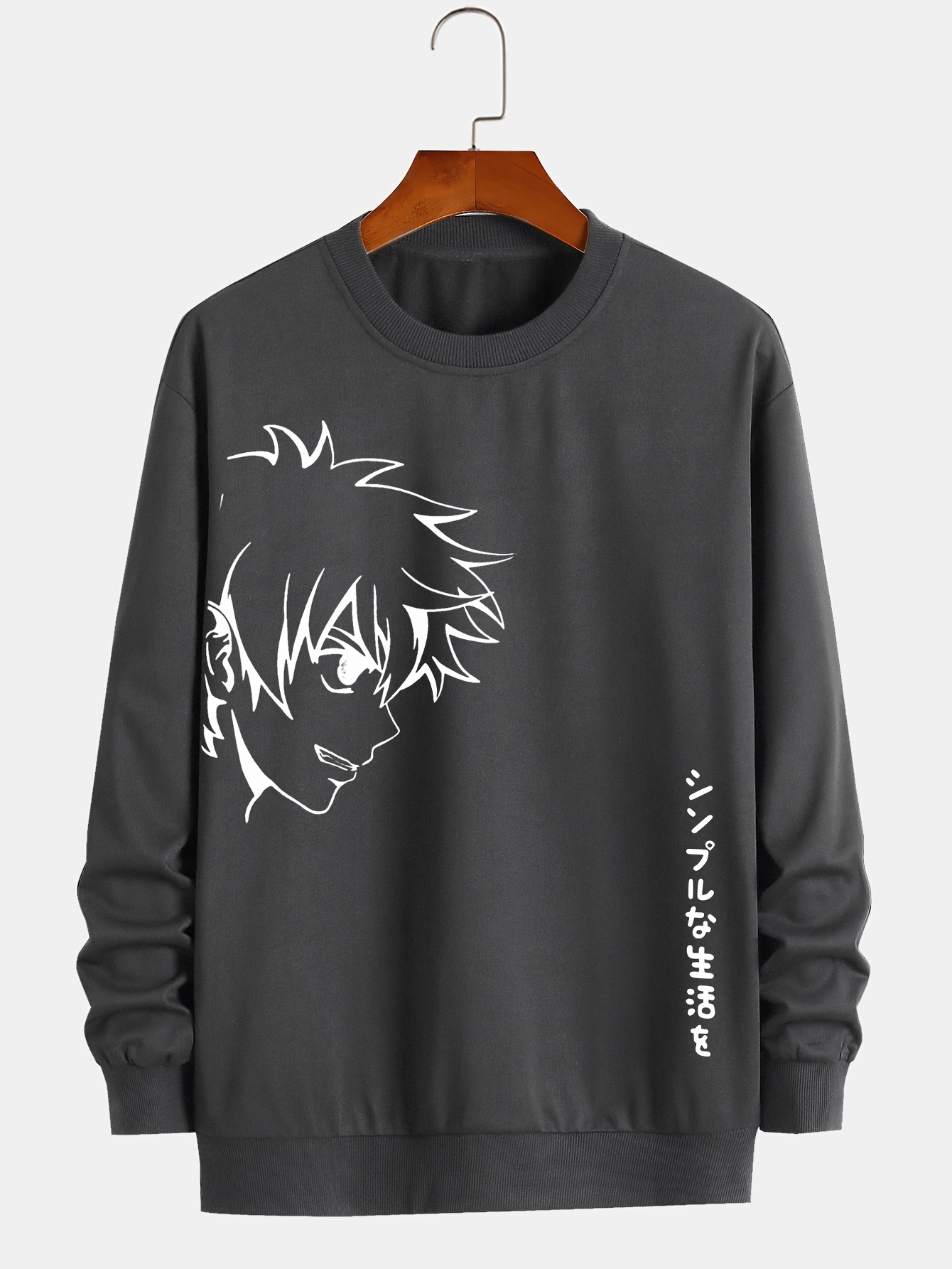 fashionable mens casual anime character print long sleeve round neck pullover sweatshirt suitable for outdoor sports for autumn and spring can be paired with hip hop necklace as gifts details 2
