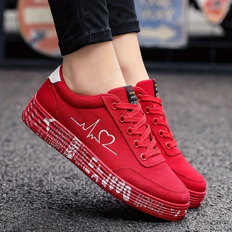 womens heart print casual sneakers lace up soft sole platform walking shoes low top valentines day skate shoes details 7
