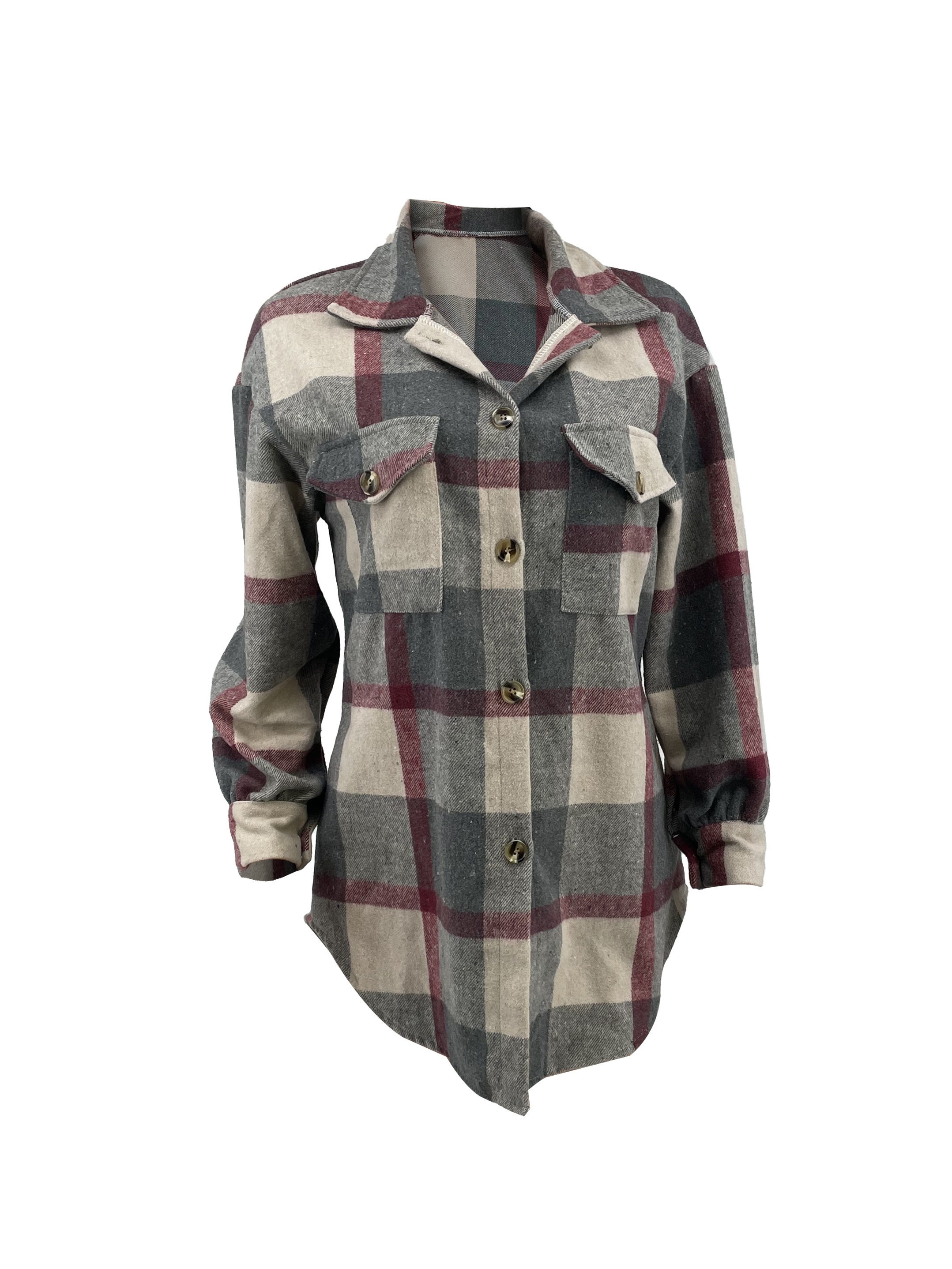 plaid pattern flap pockets jacket vintage drop shoulder single breasted outwear for fall winter womens clothing details 4