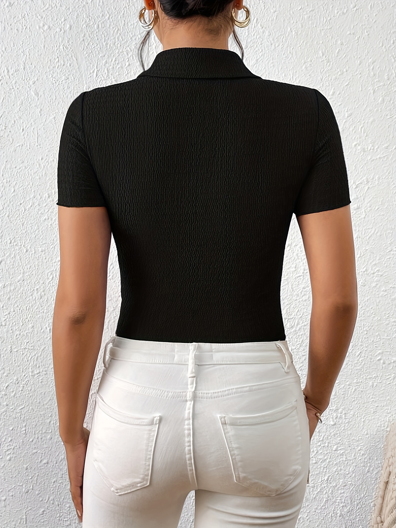 heart shaped button slim shirt short sleeve shirt for spring summer womens clothing details 5