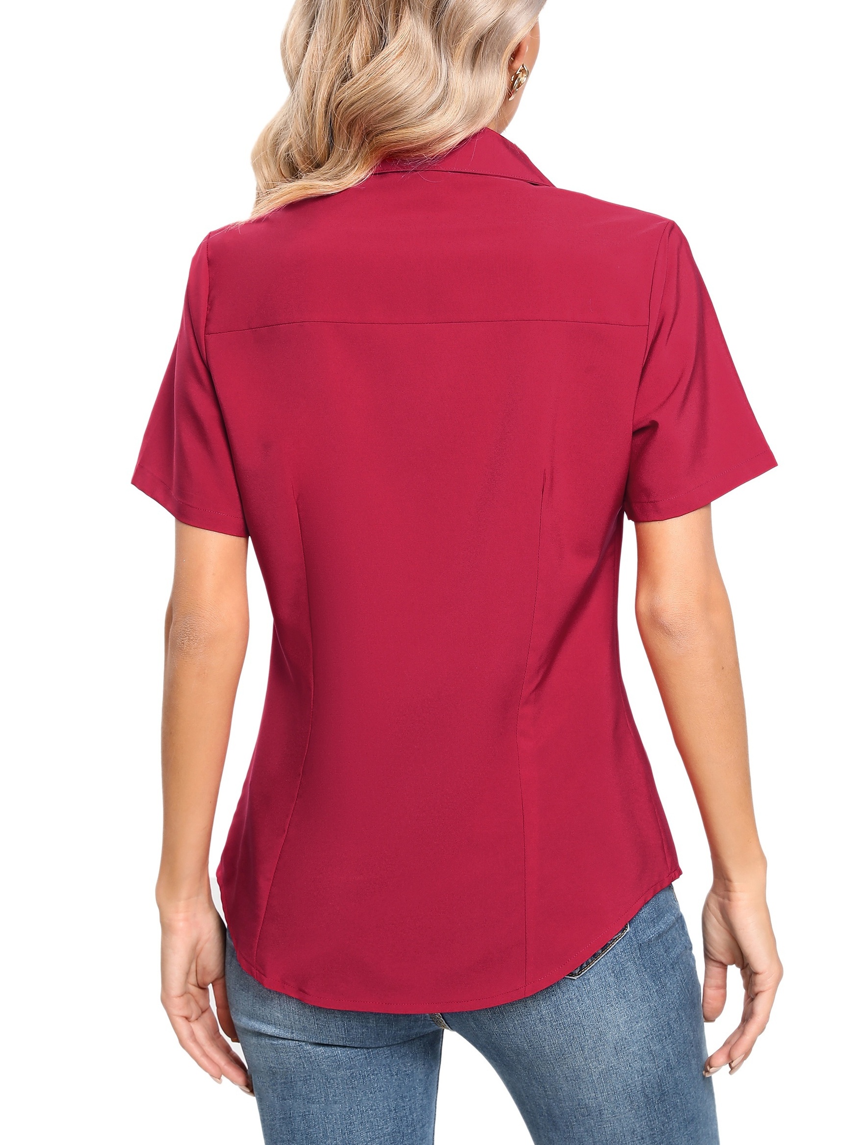 solid button front blouse casual short sleeve blouse for spring summer womens clothing details 6