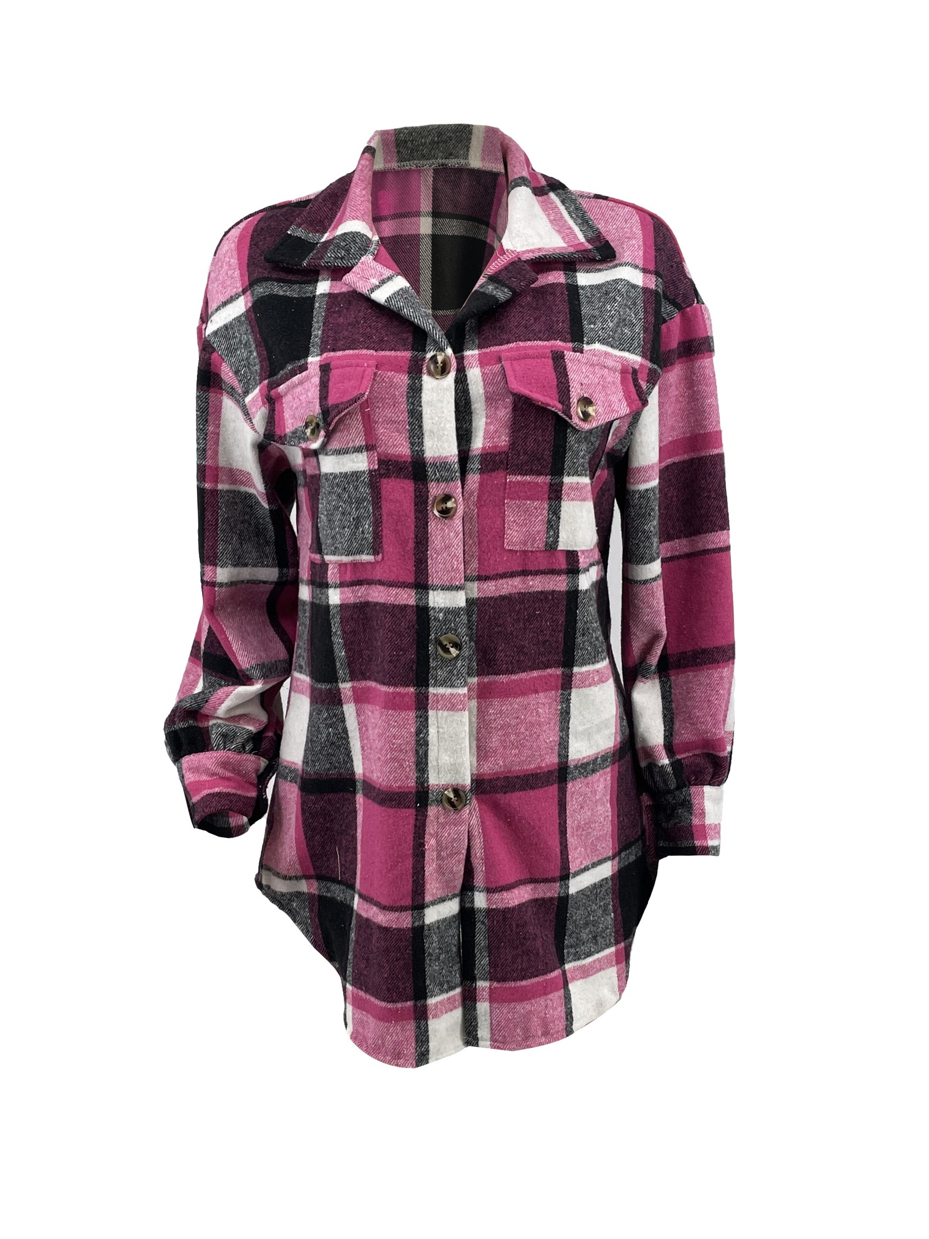 plaid pattern flap pockets jacket vintage drop shoulder single breasted outwear for fall winter womens clothing details 2
