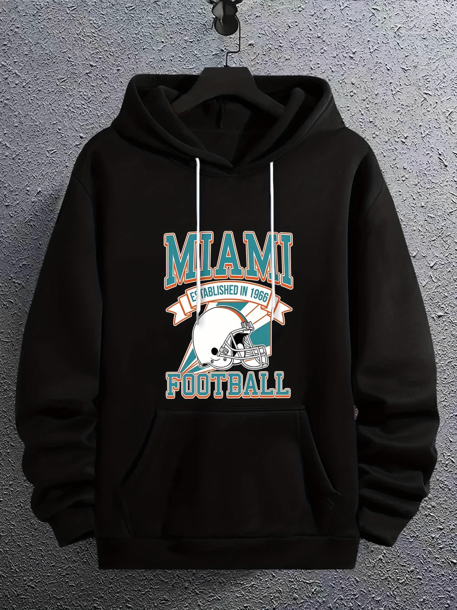 miami football print hoodies for men graphic hoodie with kangaroo pocket comfy loose trendy hooded pullover mens clothing for autumn winter details 5