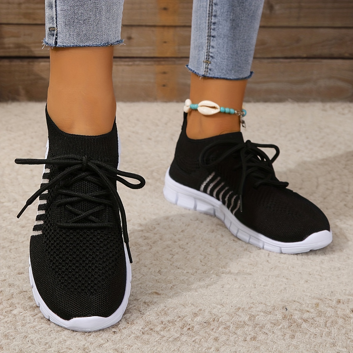 womens knitted sports shoes breathable lightweight low top running sneakers casual outdoor gym jogging trainers details 4