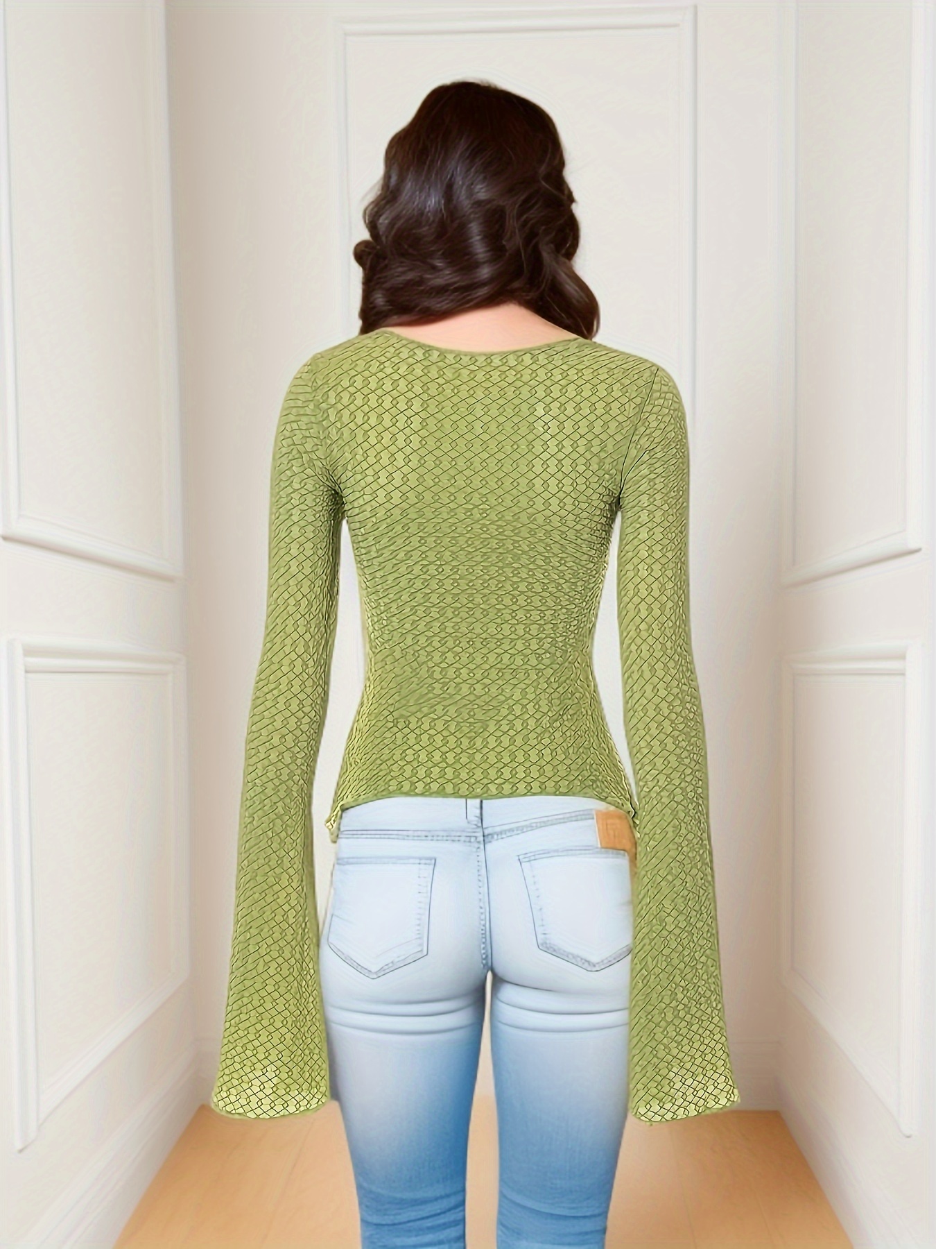 solid color open front blouse y2k v neck tie front long sleeve blouse for every day womens clothing details 3