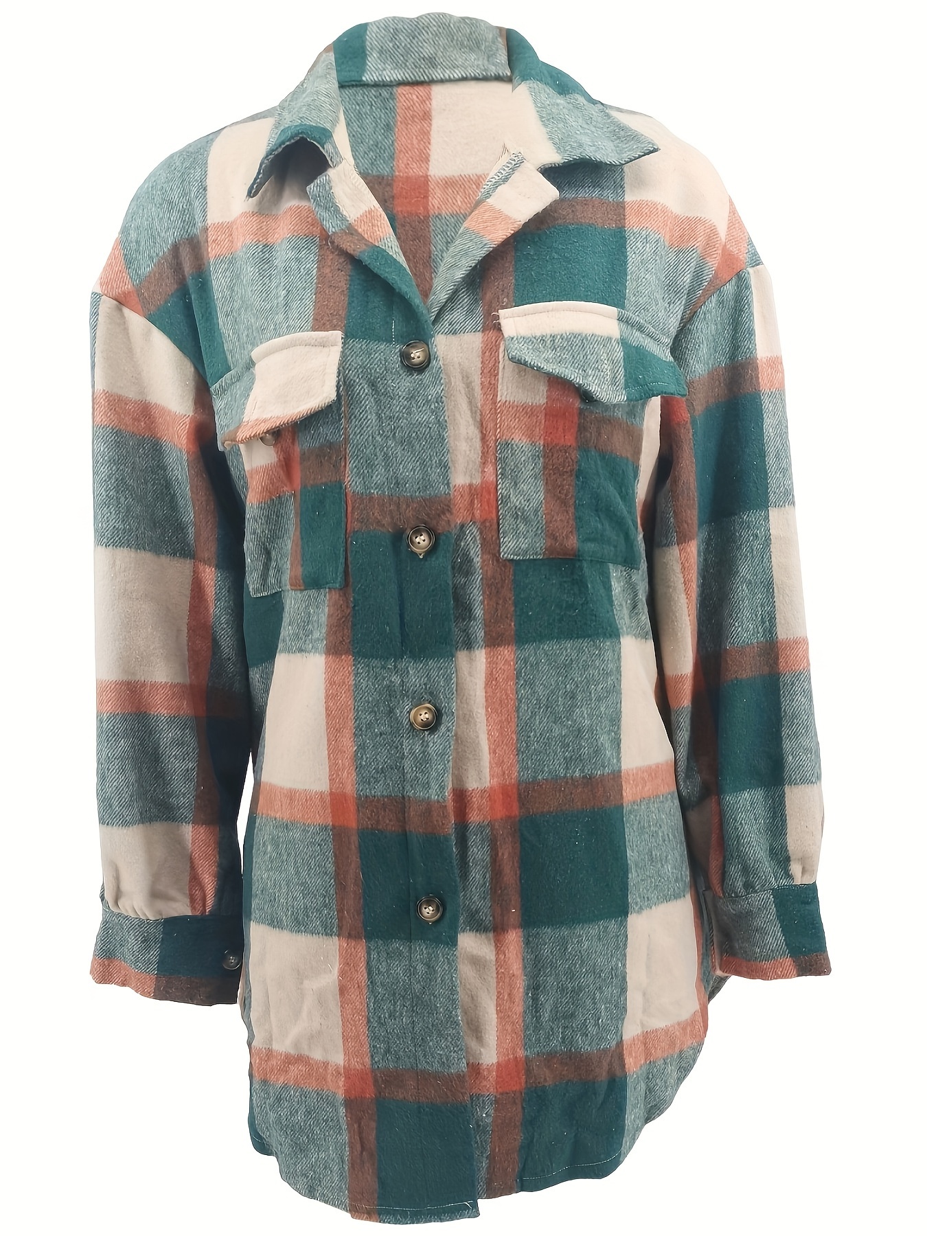 plaid pattern flap pockets jacket vintage drop shoulder single breasted outwear for fall winter womens clothing details 6