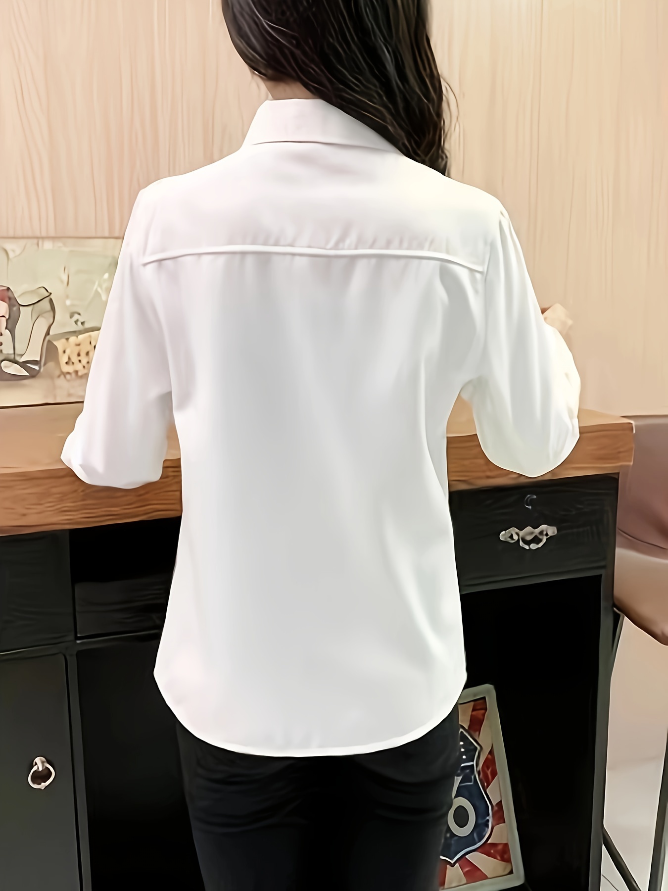 allover print simple shirt casual button front long sleeve shirt womens clothing details 5