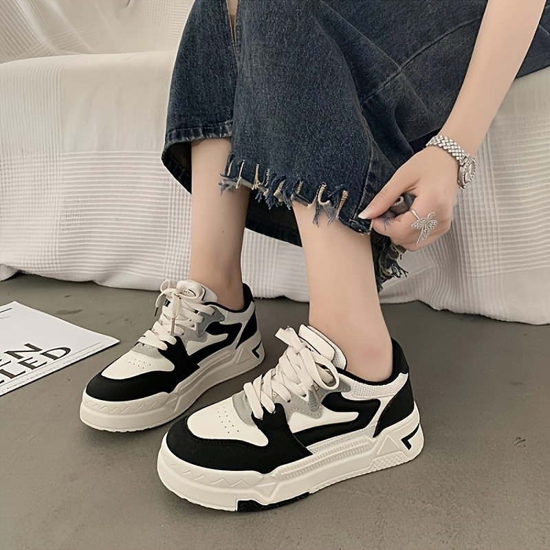 womens platform skate shoes colorblock round toe low top sneakers all match outdoor trainers details 1