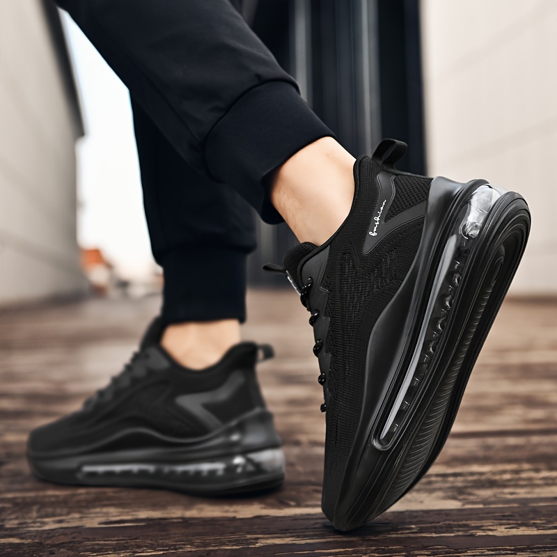 plus size mens solid sneakers with air cushion comfy non slip lace up durable shoes for mens outdoor activities details 8