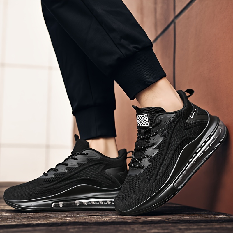 plus size mens solid sneakers with air cushion comfy non slip lace up durable shoes for mens outdoor activities details 7