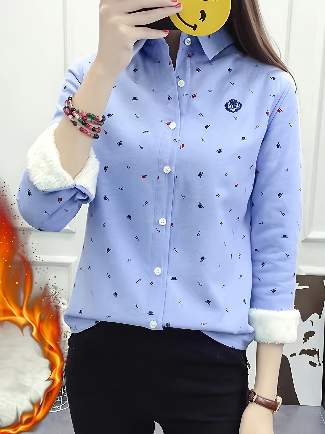 allover print simple shirt casual button front long sleeve shirt womens clothing details 9