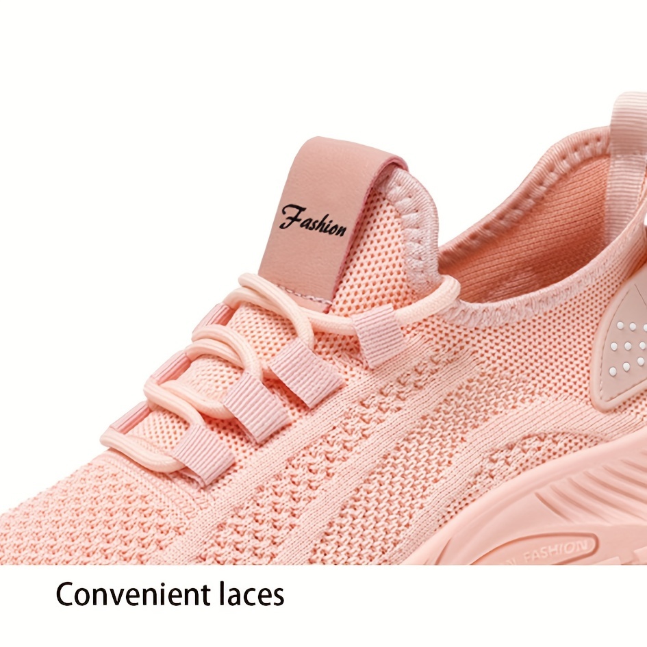 womens solid color mesh sneakers lace up lightweight flat sporty trainers breathable low top running shoes details 8