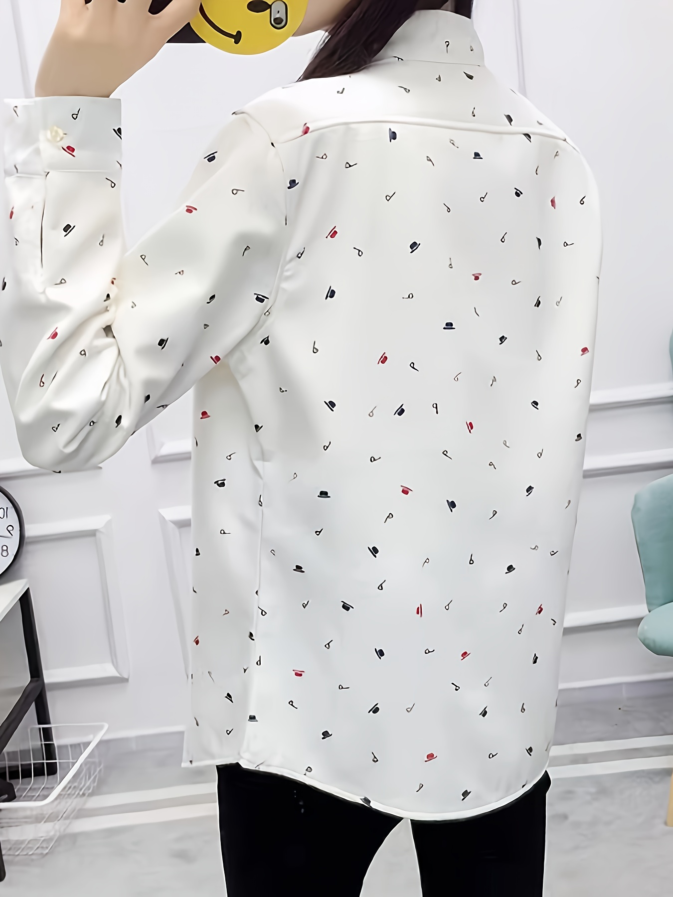 allover print simple shirt casual button front long sleeve shirt womens clothing details 7