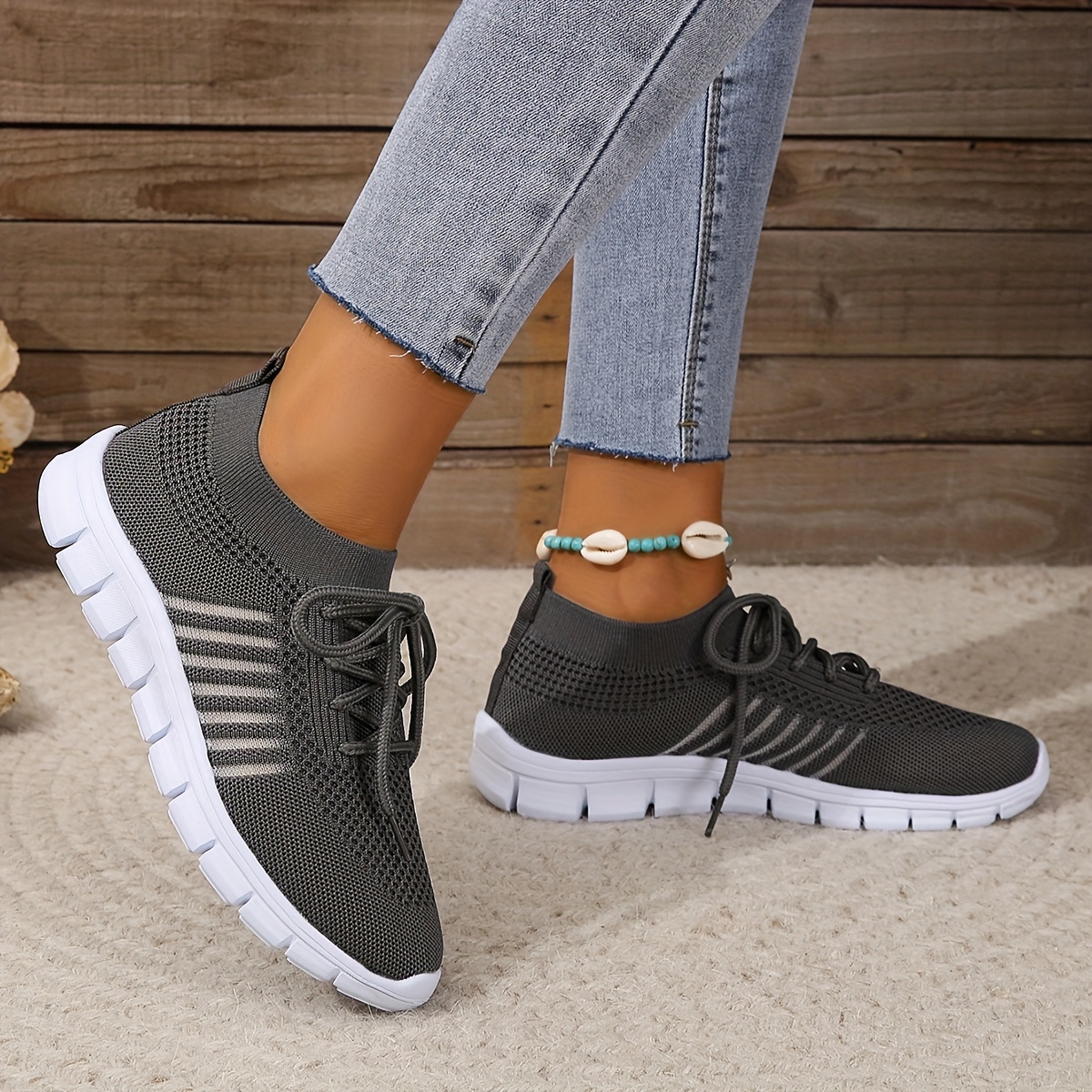 womens knitted sports shoes breathable lightweight low top running sneakers casual outdoor gym jogging trainers details 1