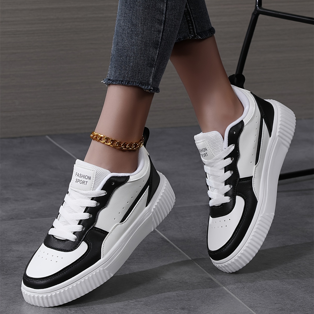 womens colorblock casual sneakers lace up comfy platform pastry skate shoes lightweight low top daily shoes details 3