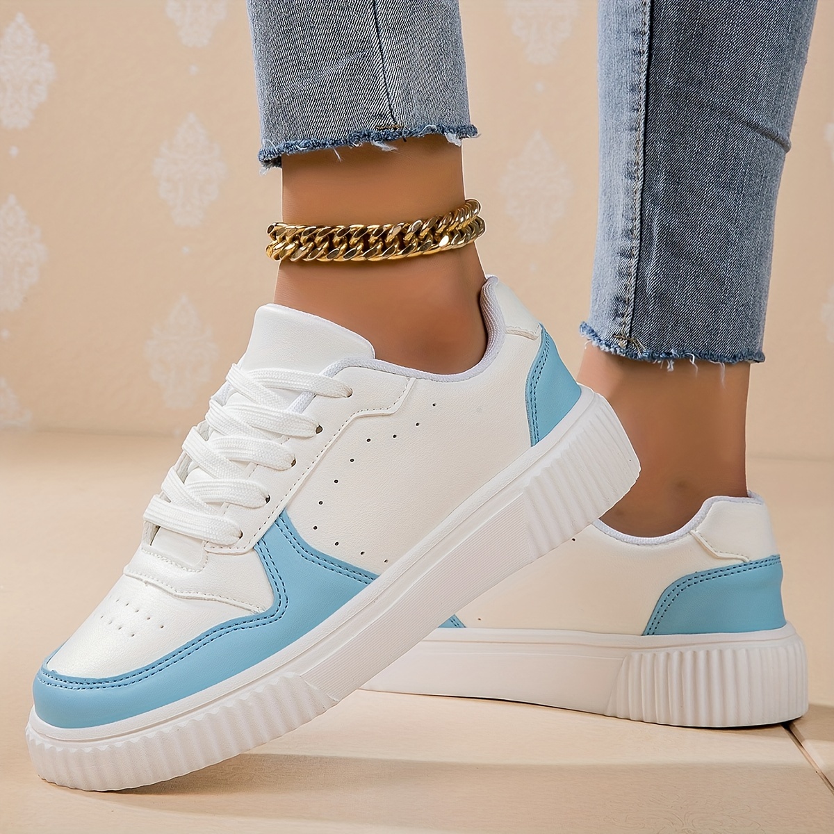 womens solid color sneakers casual lightweight low top skate shoes comfortable white lace up shoes details 8