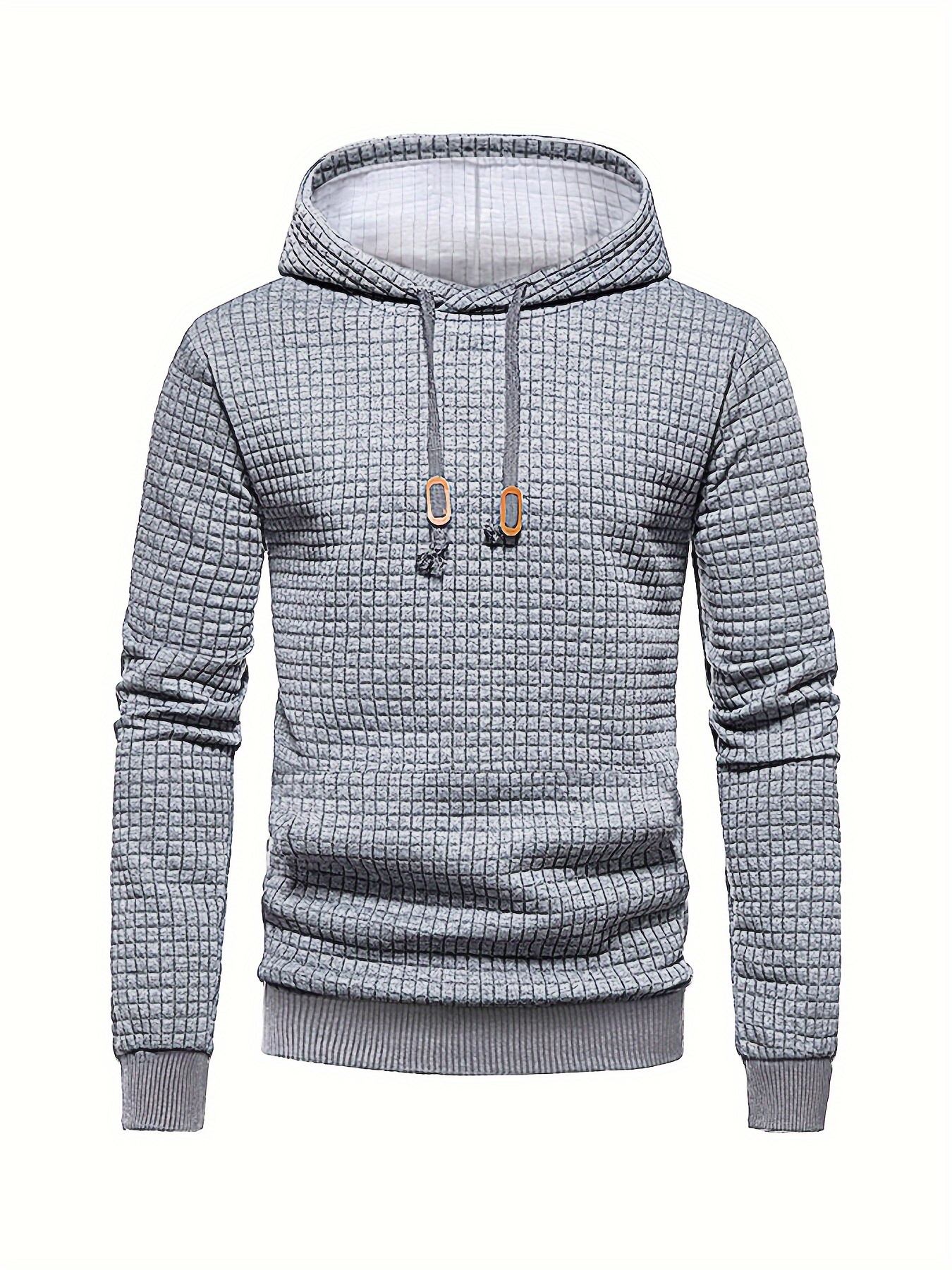 waffle pattern solid hoodie cool hoodies for men mens casual pullover hooded sweatshirt with kangaroo pocket streetwear for winter fall as gifts details 27