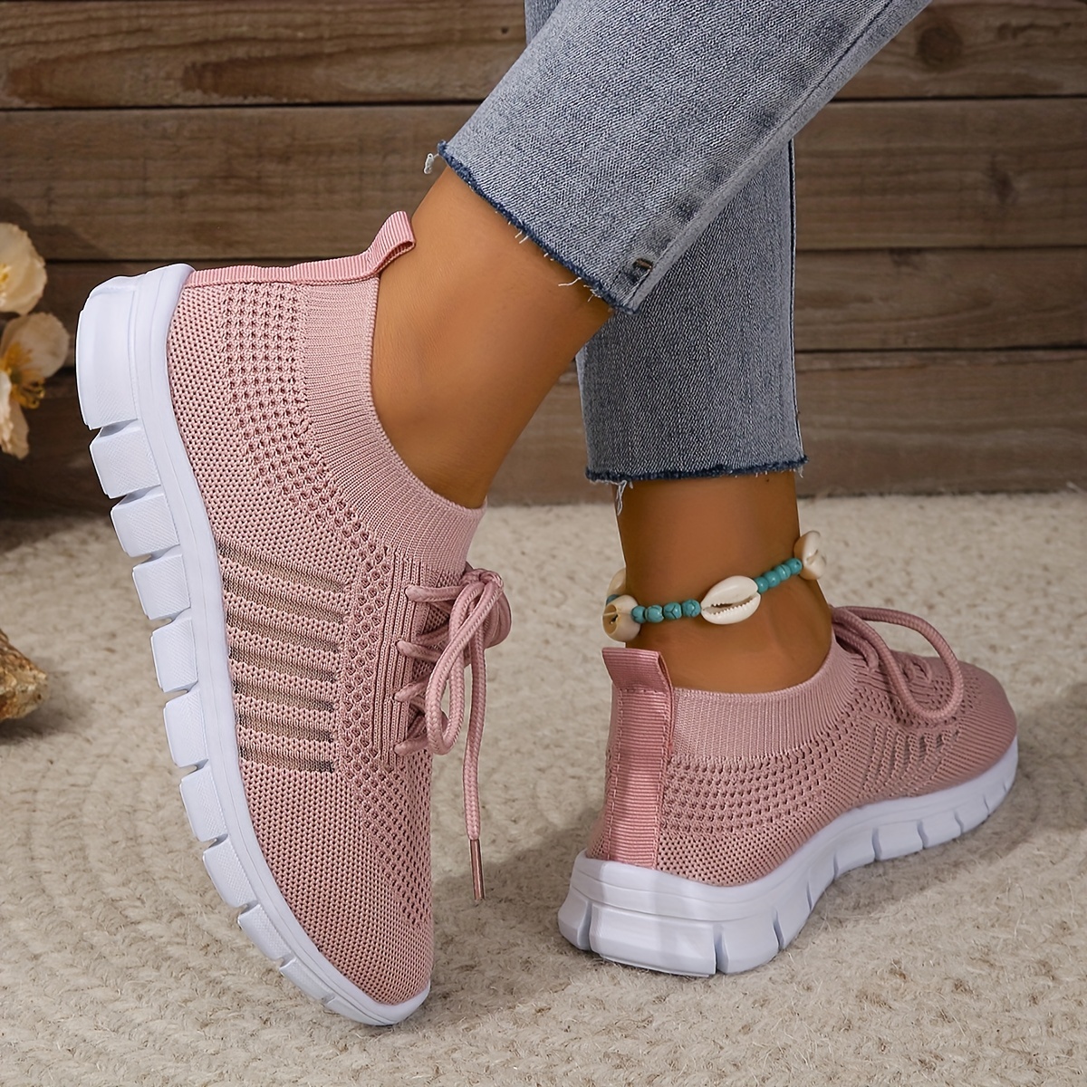 womens knitted sports shoes breathable lightweight low top running sneakers casual outdoor gym jogging trainers details 5