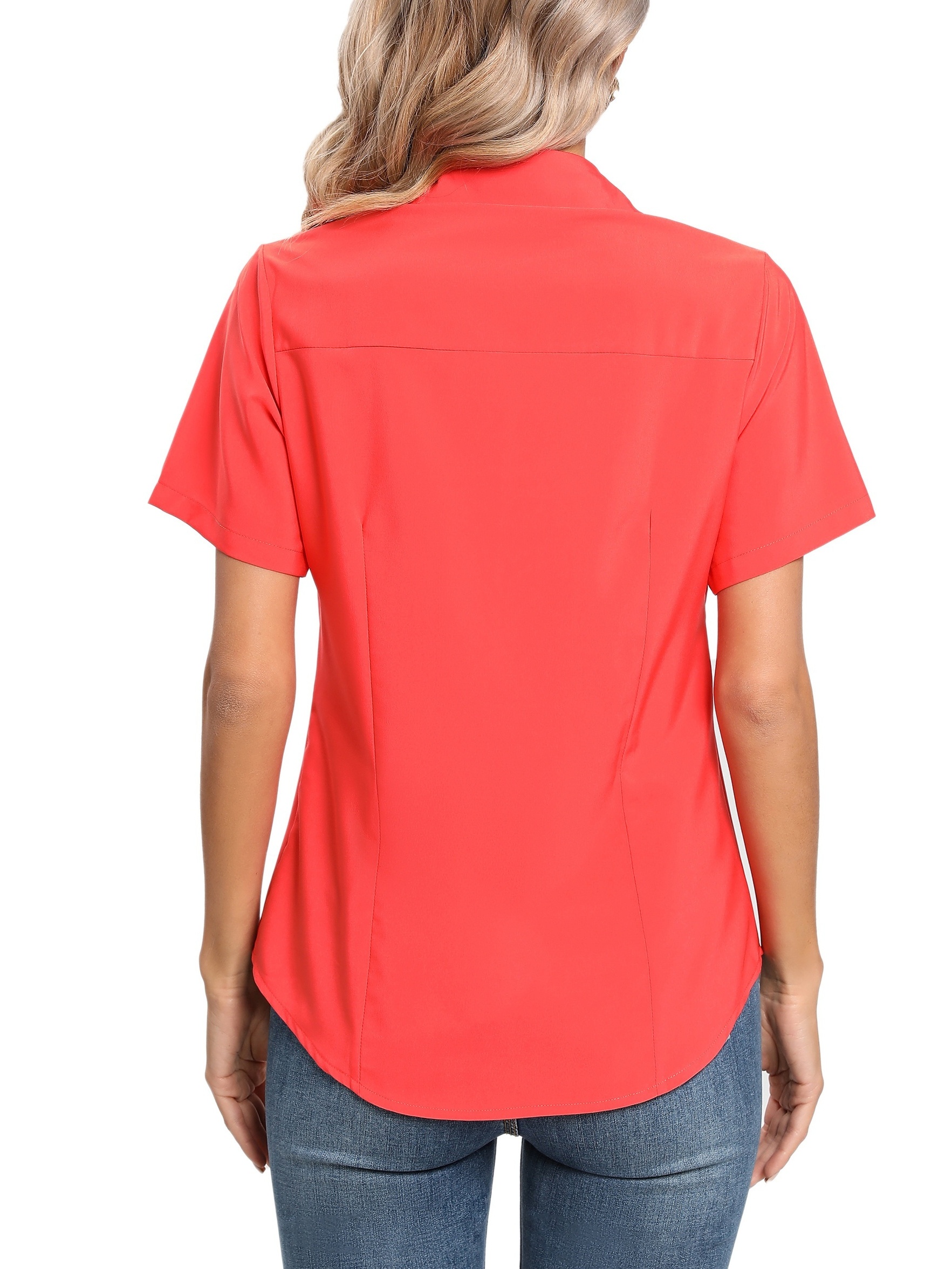 solid button front blouse casual short sleeve blouse for spring summer womens clothing details 1