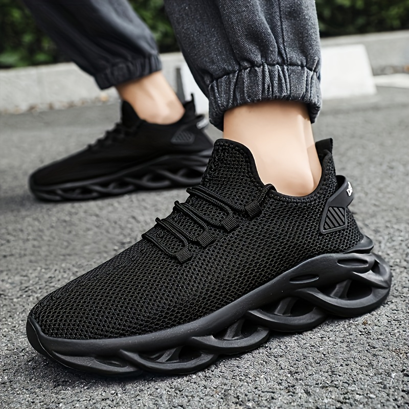 mens trendy solid blade type sneakers comfy non slip breathable shock absorption shoes for mens outdoor activities details 7