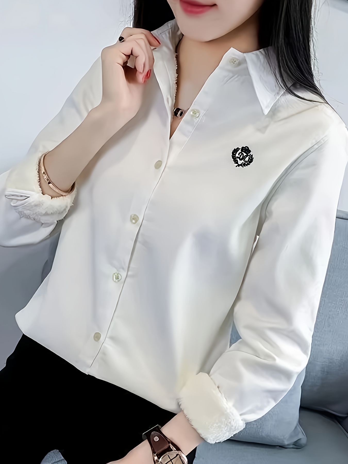 allover print simple shirt casual button front long sleeve shirt womens clothing details 4