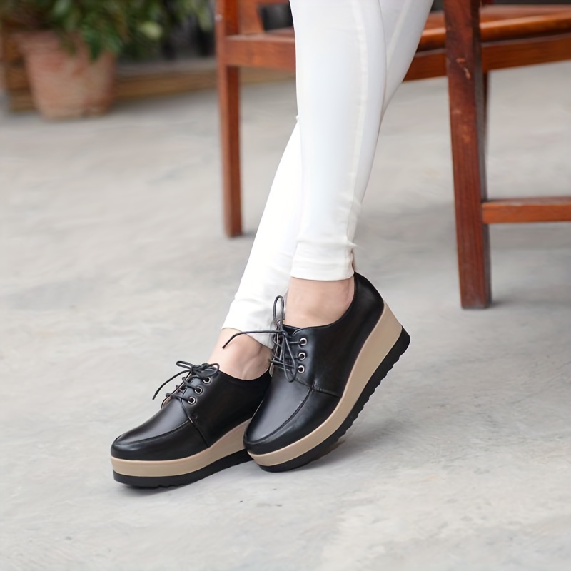 womens platform wedge loafers lace up round toe heightening shoes all match loafers details 4