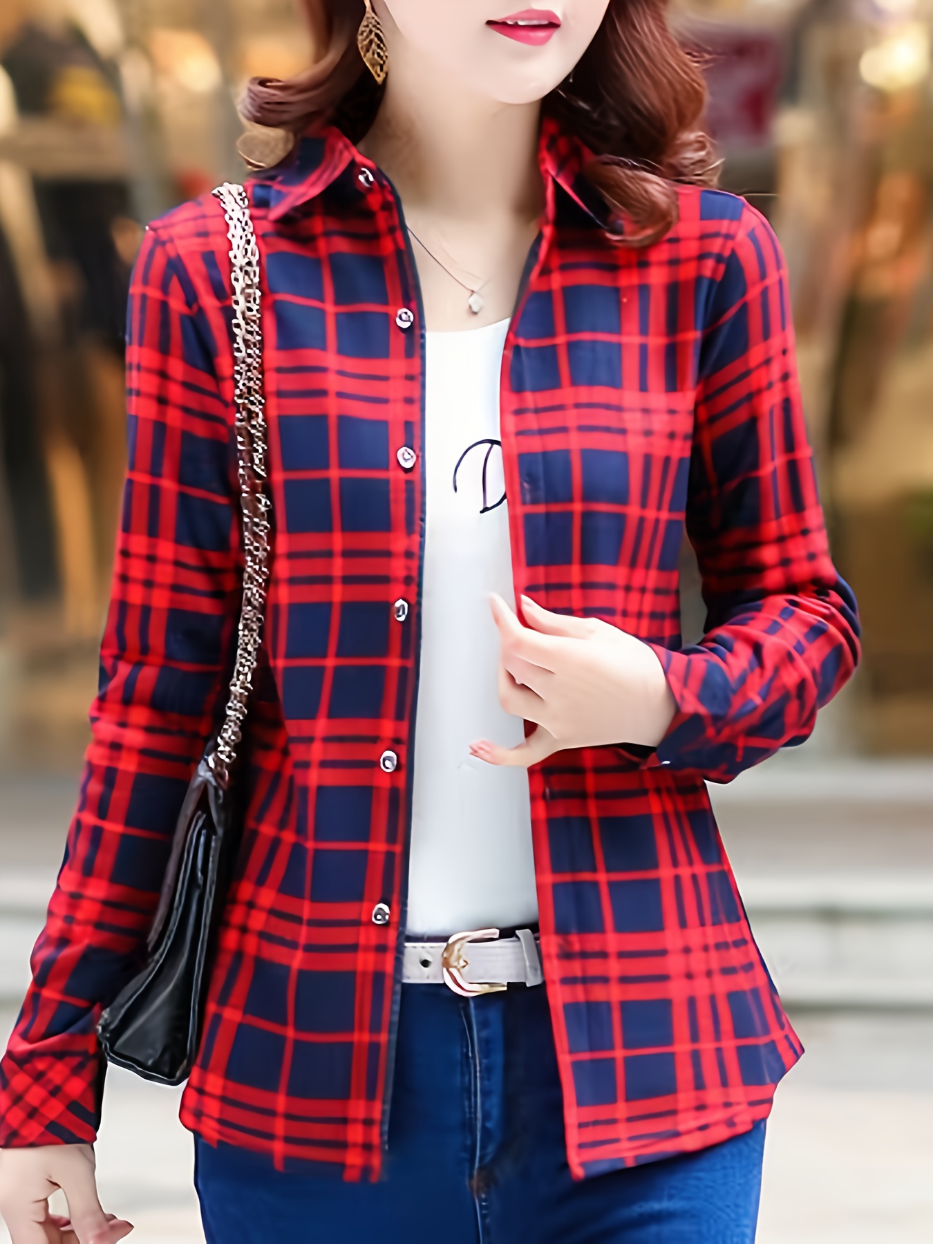 allover print simple shirt casual button front long sleeve shirt womens clothing details 1