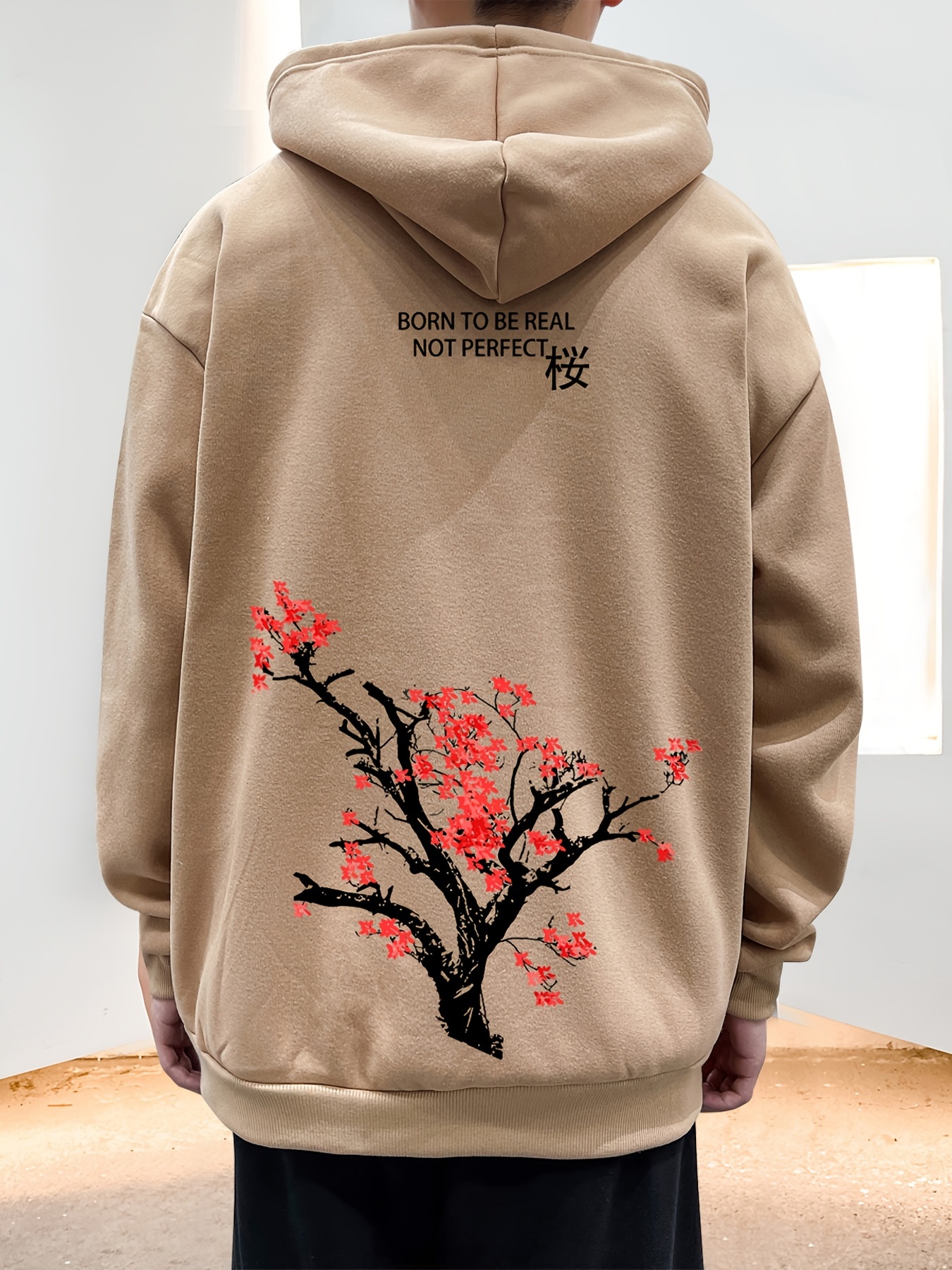 drop shoulder hoodie, mens fleece loose long sleeve drop shoulder hoodie details 5