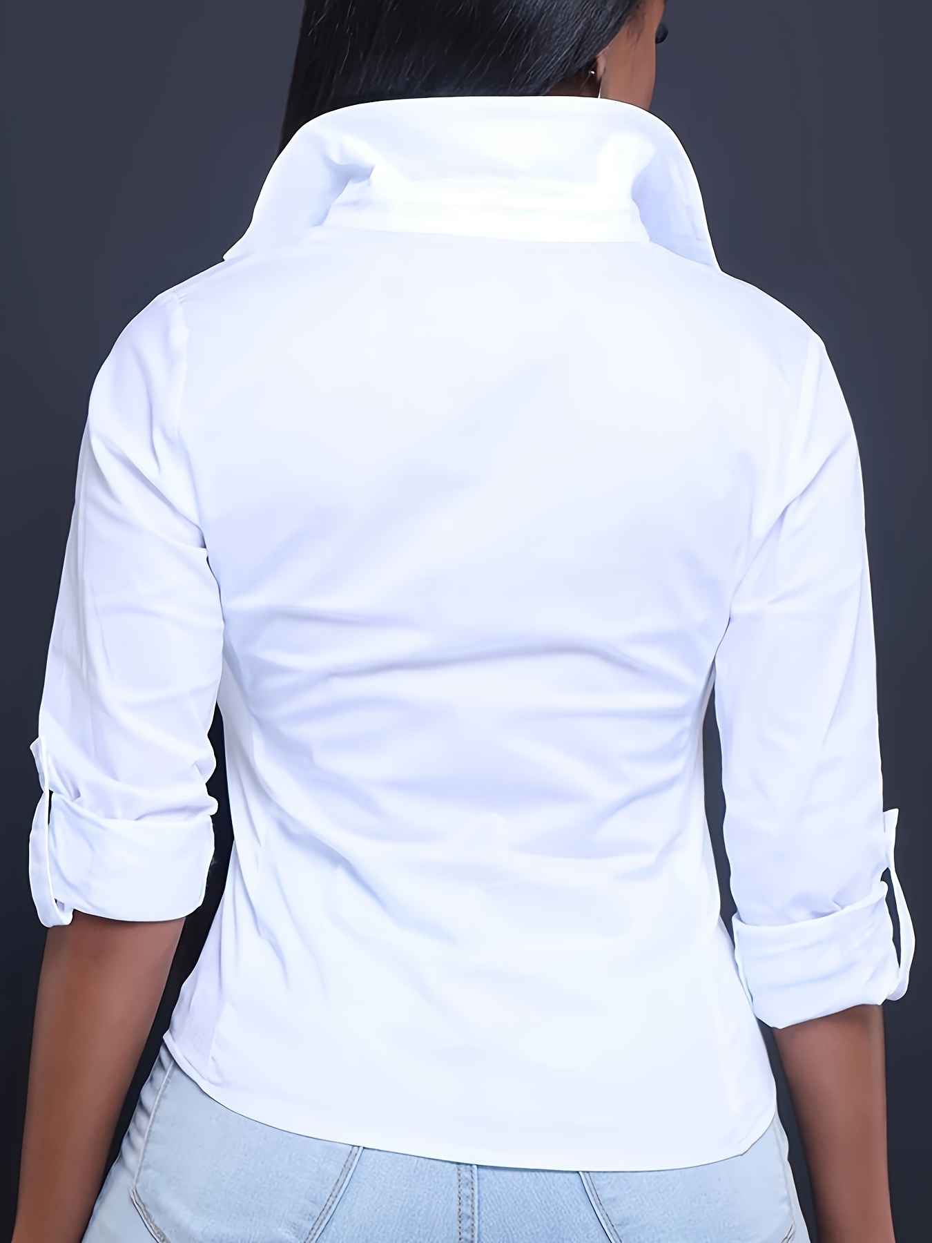 solid color button front shirt casual long sleeve pocket shirt for spring fall womens clothing details 12