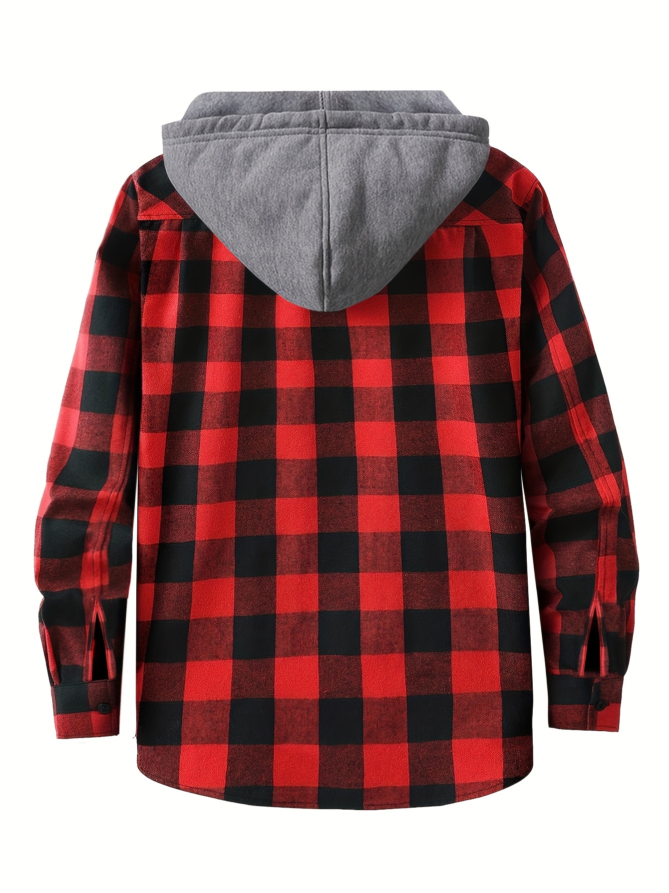plaid shirt coat for men long sleeve casual regular fit button up hooded shirts jacket details 16