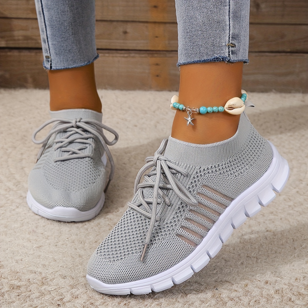 womens knitted sports shoes breathable lightweight low top running sneakers casual outdoor gym jogging trainers details 2