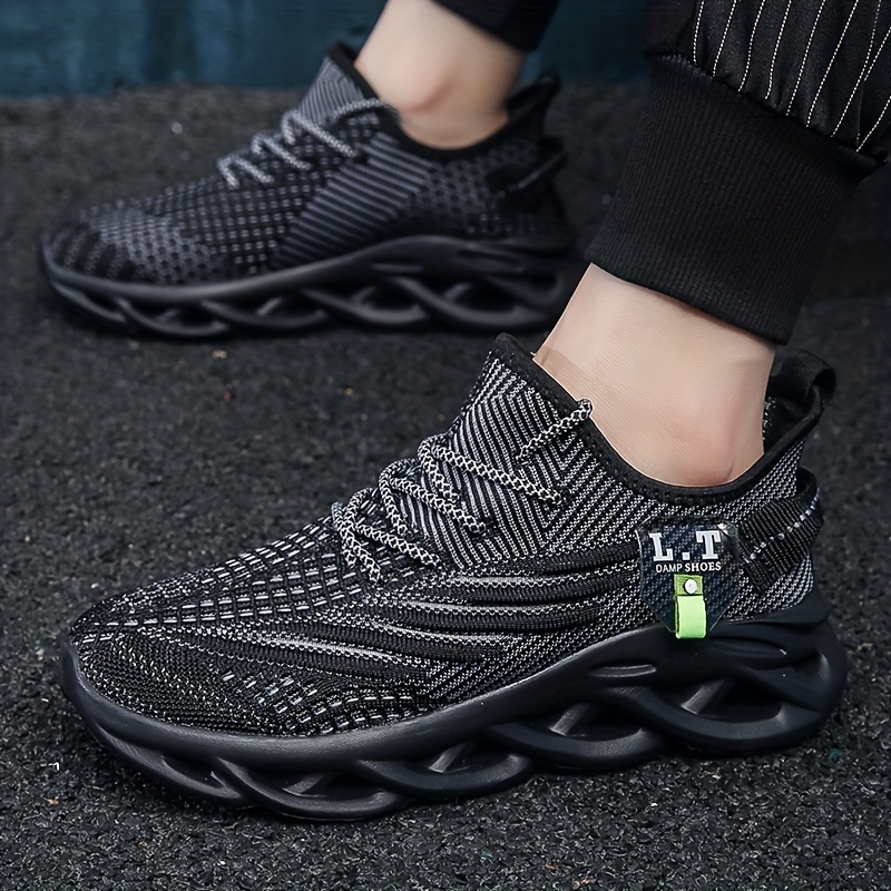 mens trendy knitted breathable shock absorbing comfy sneakers for running jogging details 6