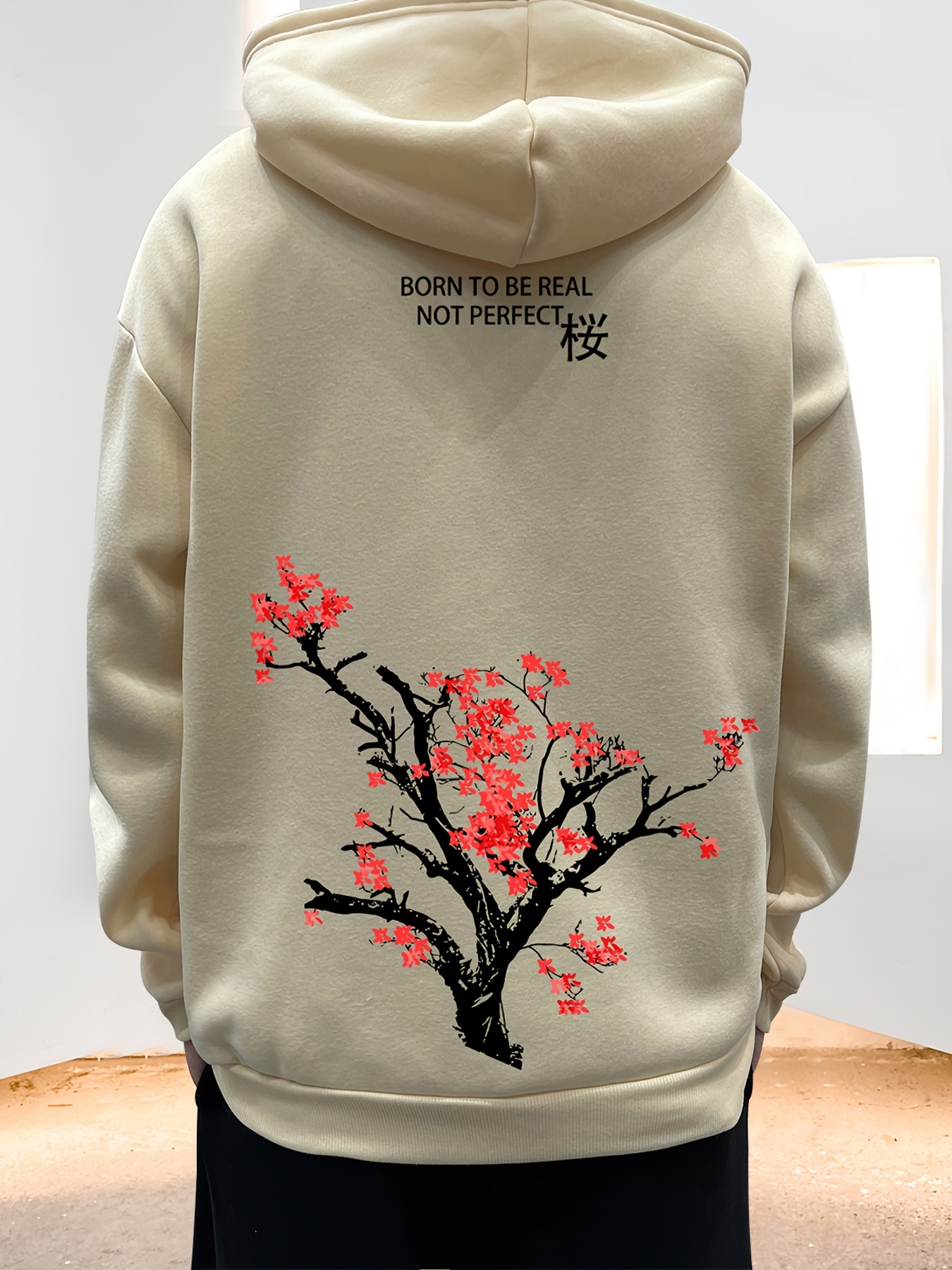 drop shoulder hoodie, mens fleece loose long sleeve drop shoulder hoodie details 0