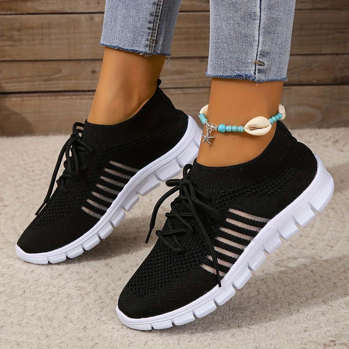 womens knitted sports shoes breathable lightweight low top running sneakers casual outdoor gym jogging trainers details 13