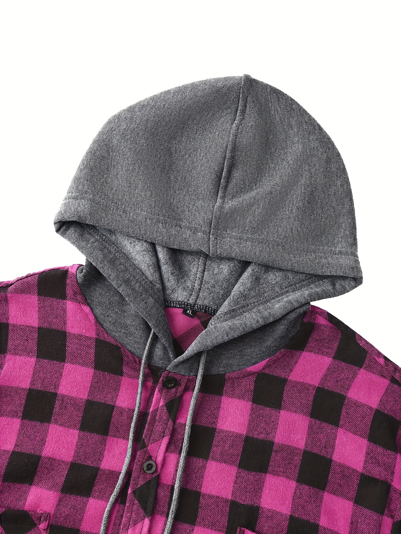 plaid shirt coat for men long sleeve casual regular fit button up hooded shirts jacket details 2