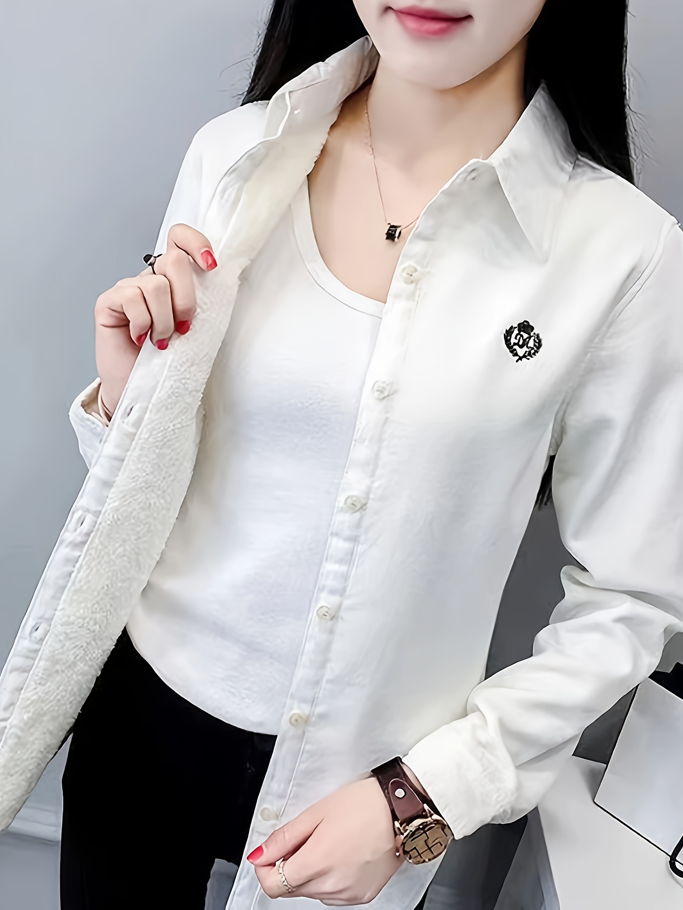 allover print simple shirt casual button front long sleeve shirt womens clothing details 3