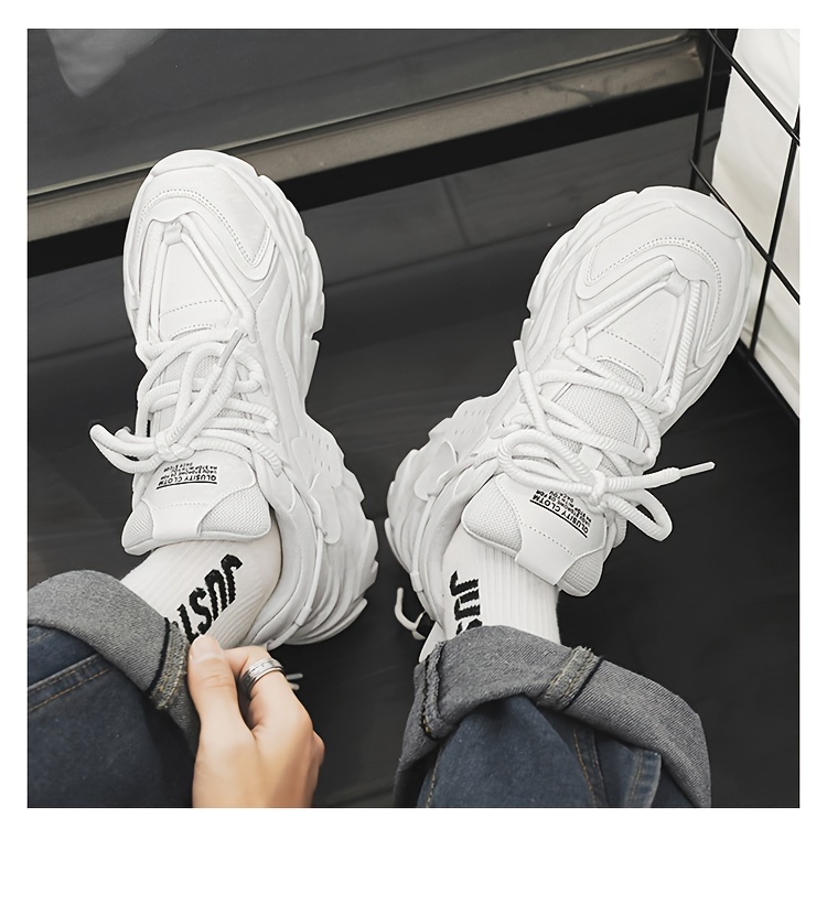 mens solid lace up chunky shoes vintage comfy non slip sneakers for mens outdoor activities details 1