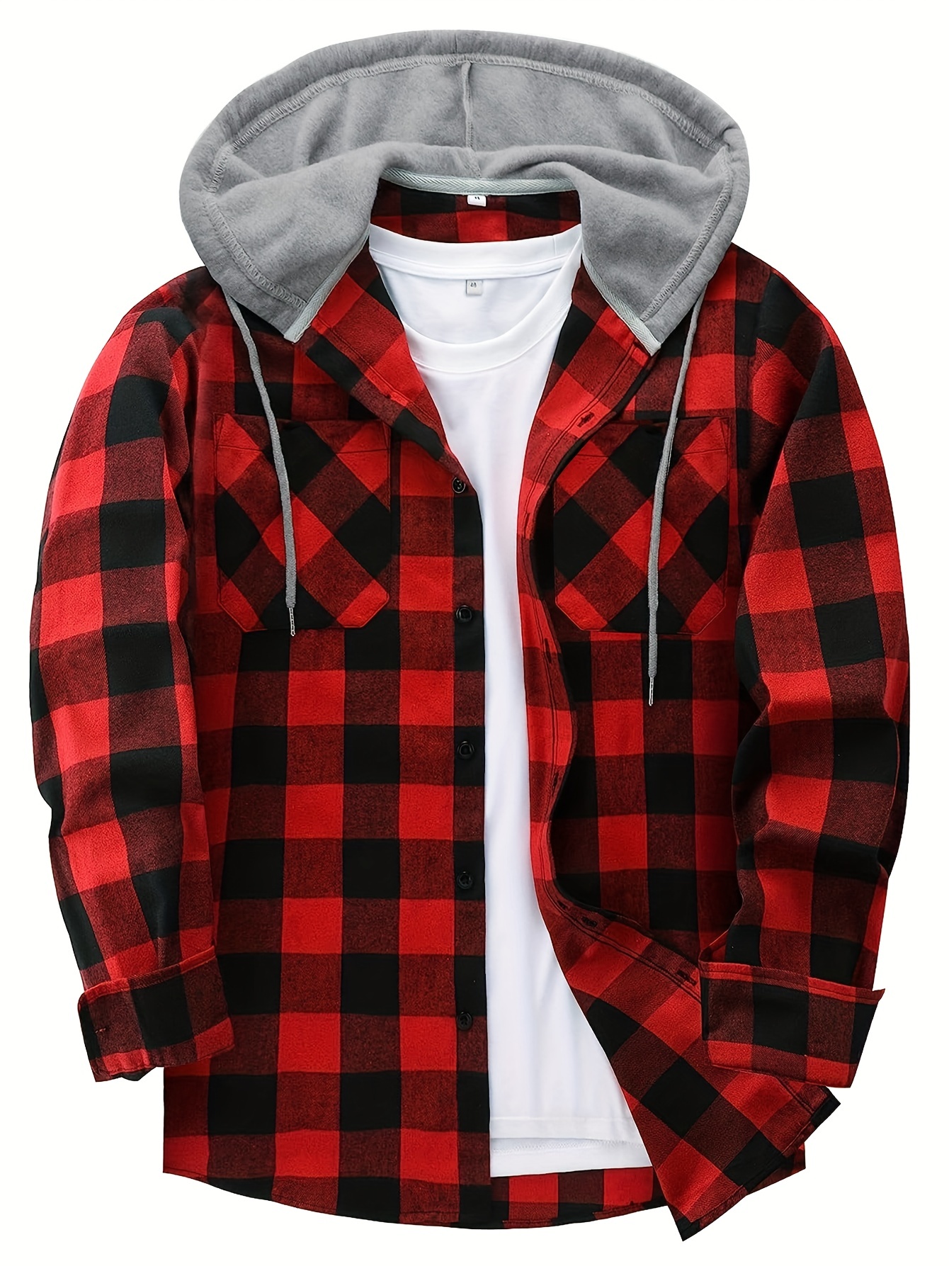 plaid shirt coat for men long sleeve casual regular fit button up hooded shirts jacket details 17