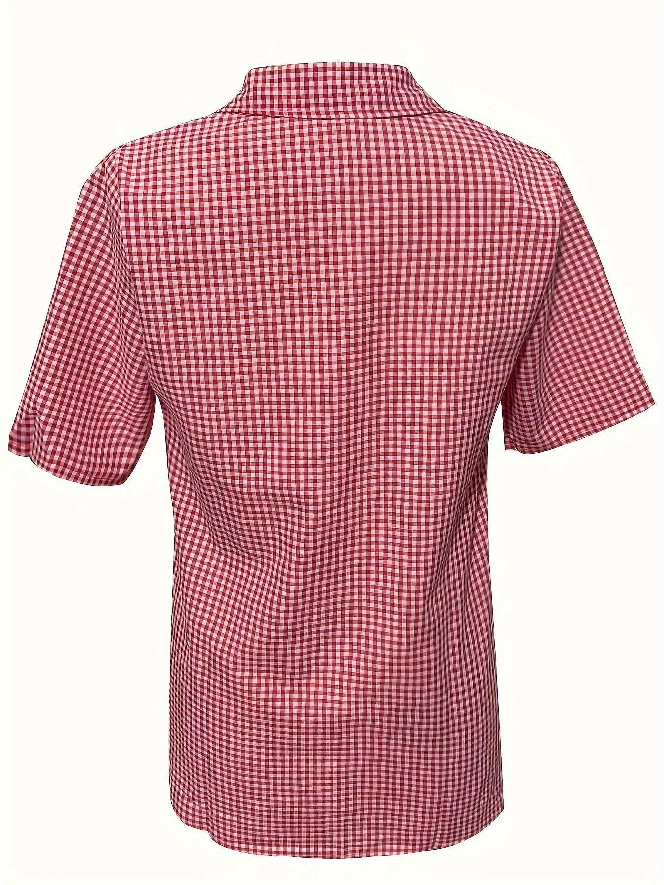 plaid print button front shirt casual short sleeve shirt for spring summer womens clothing details 1