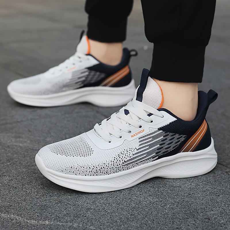 mens trendy woven knit breathable running shoes comfy non slip lace up soft sole sneakers for mens outdoor activities details 9