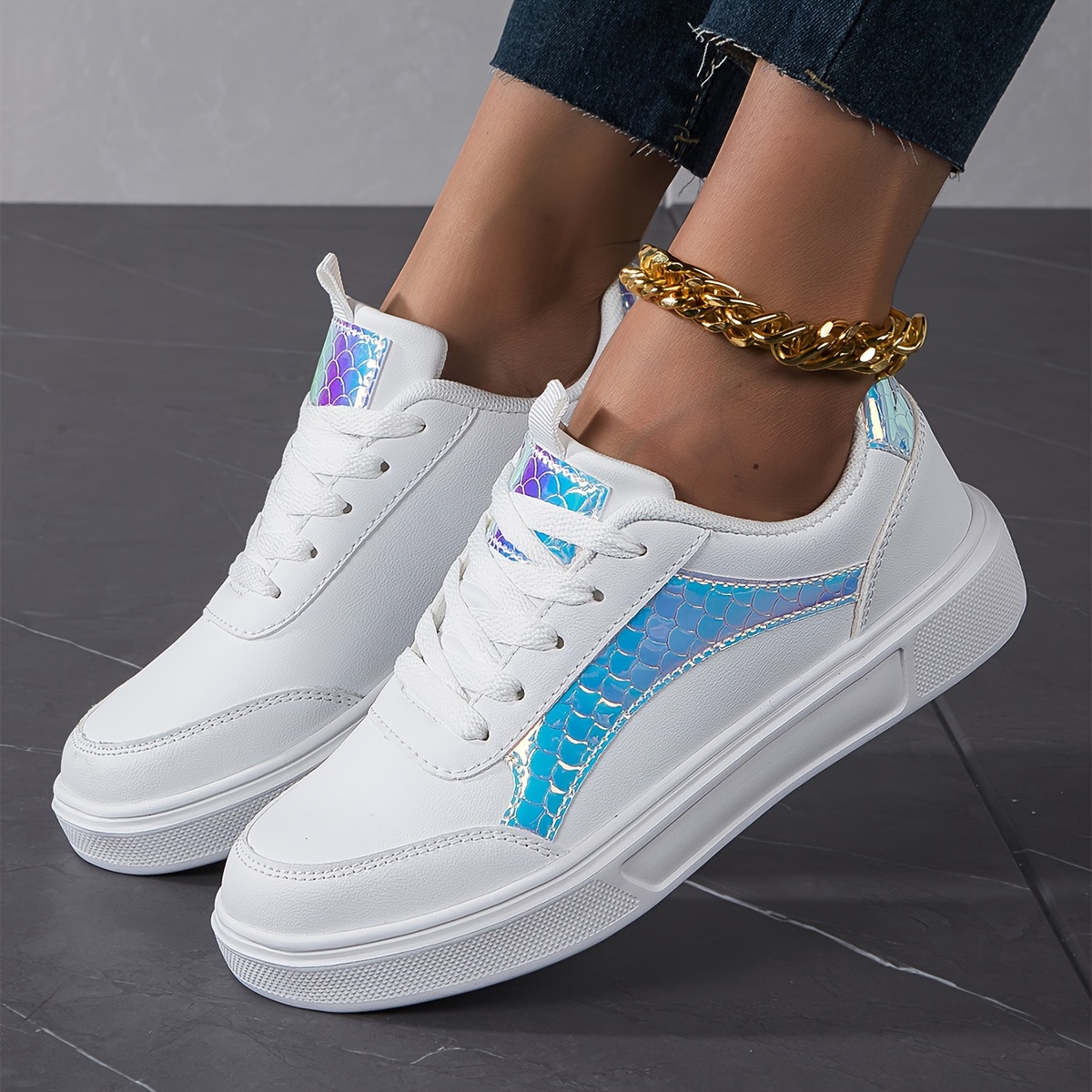 womens fashion flat skate shoes all match round toe lace up low top sneakers all match walking trainers details 2