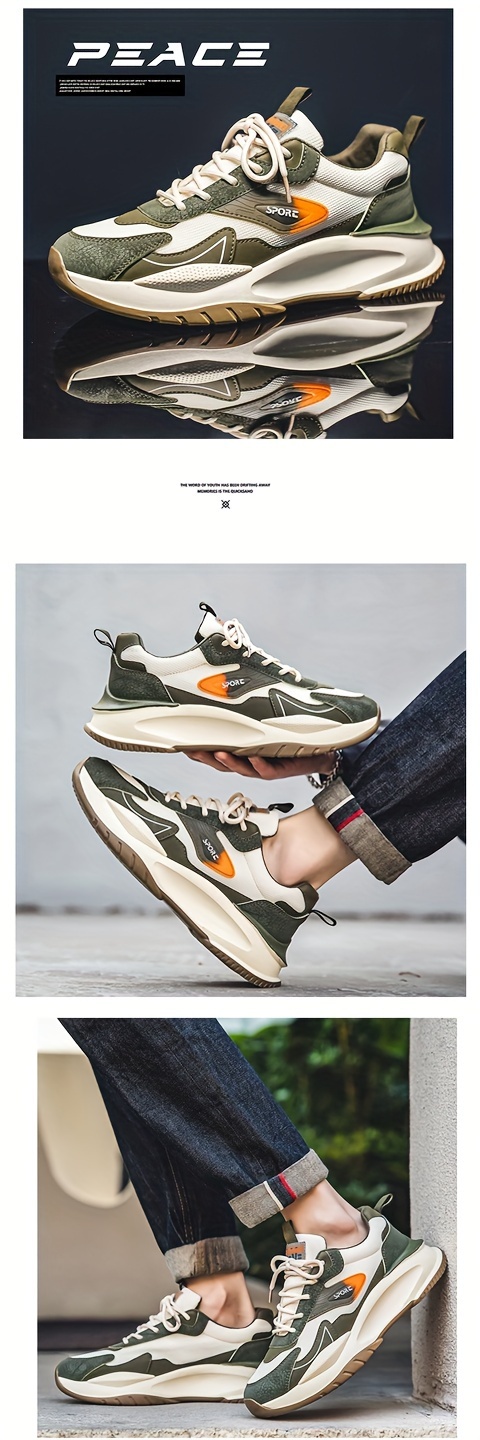 mens trendy versatile chunky sneakers breathable wear resistant non slip lace up shoes for mens outdoor activities details 0