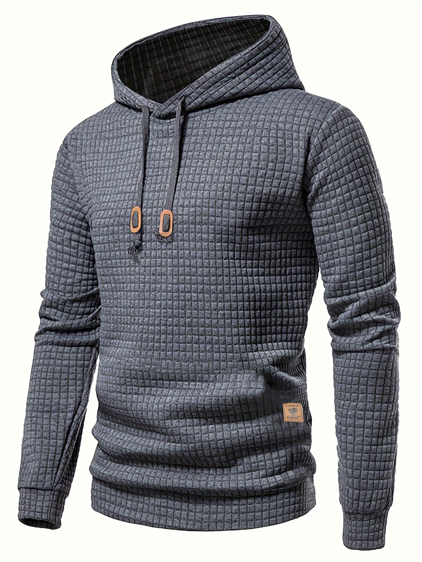 waffle pattern solid hoodie cool hoodies for men mens casual pullover hooded sweatshirt streetwear for spring fall as gifts details 2